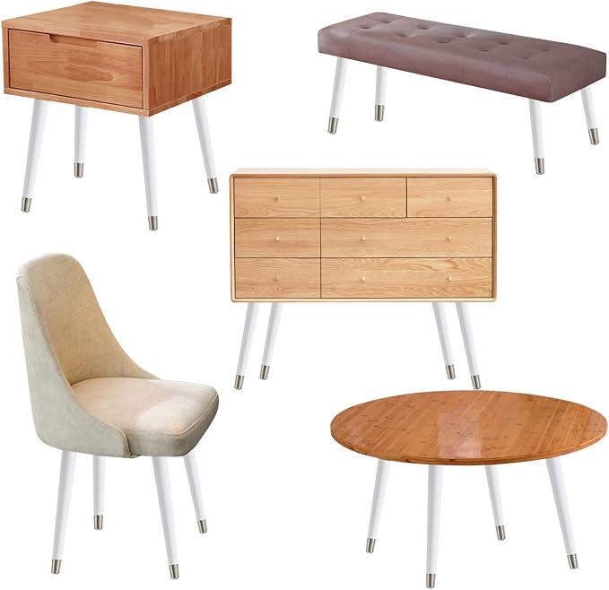 TEMI Table Legs 16 inch Wood Furniture Legs with Metal Edge for Coffee Table End Table Mid-Century Modern Style Tapered Round DIY Furniture Legs Accessories Included, White