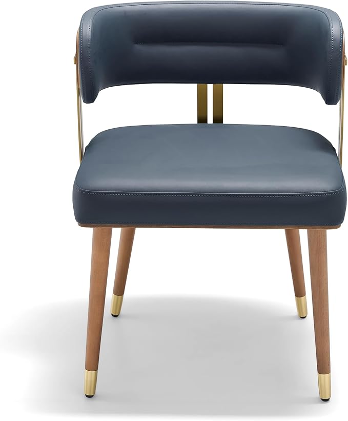 Modern Upholstered Leather Dining Chairs with High-Resilience Foam Cushion, Walnut Wood Veneer&Gold Metal Legs, 22Lx20.5Wx28.3H Inches, Anti-Slip Kitchen Chairs for Dining Room,Navy Blue