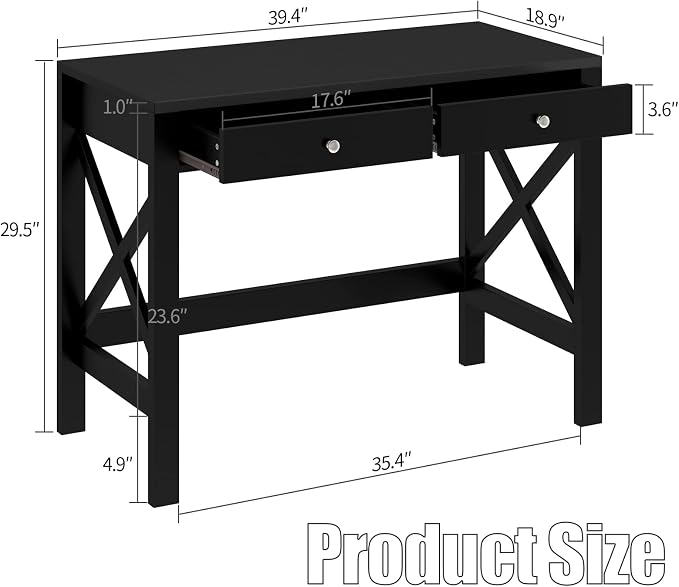 ChooChoo Computer Desk Study for Home Office, Modern Simple 40 Inches Desk with Drawers, Makeup Vanity Console Table, Black