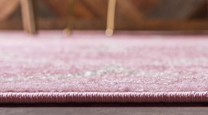 Unique Loom Trellis Frieze Collection Area Rug - Rounded (2' x 8' 8" Runner, Light Pink/ Ivory)