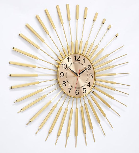 Gold Wall Clock Decor Silent 24" Battery Operated, Mid Century Modern Decorative Clock Metal Hanging for Living Room Bedroom Office