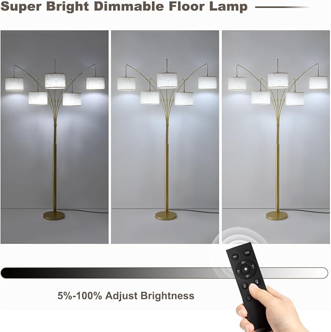 Gold Floor Lamps for Living Room, 4000LM Super Bright Arc Floor Lamp with Remote Control, Large Tall Floor Lamps with Stepless Dimmable, 80" Mid Century Tree Floor Lamp for Bedroom, Office