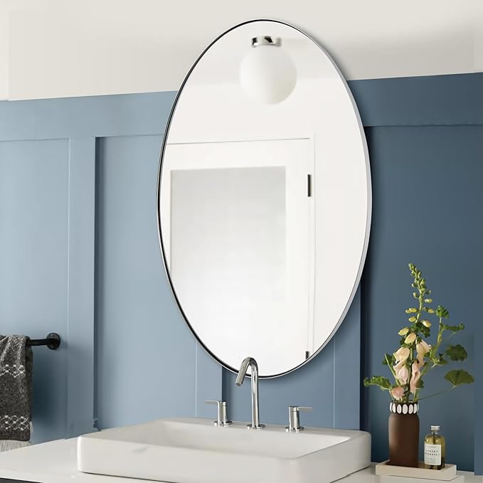 ANDY STAR Chrome Bathroom Mirror, Oval Chrome Mirror for Bathroom 20x28 Inch, Polished Chrome Anti-Rust Stainless Steel Metal Frame for Bathroom