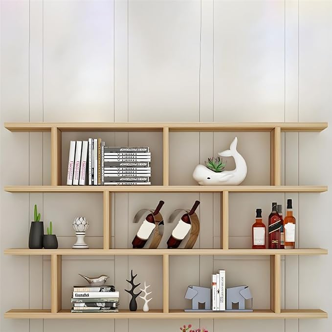 Wall Mounted Floating Shelves Modern Bookcase Storage Shelf Open Hanging Wall Shelves Bookshelf for Home Deco LivingRoom Bedroom Study Office -Wood 55" L x 8" W x 38" H