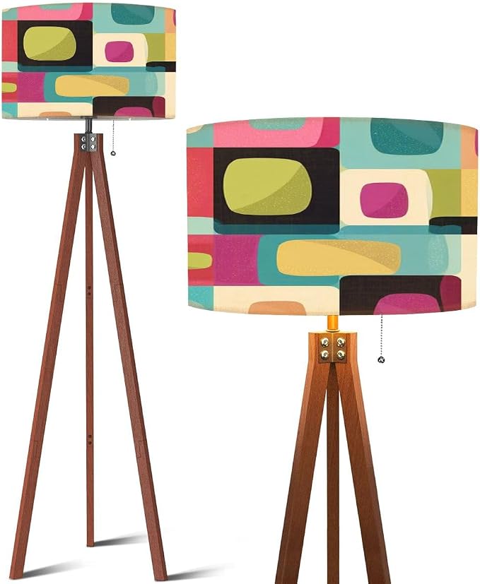 Wood Tripod Floor Lamp mid Century Style Seamless Mid Century Standing Lamp Linen Shade Dimmable Modern Tall lamp Home Decor for Living Room Bedroom Office