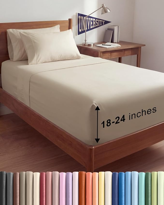 Extra Deep Twin XL Sheet Set - 4 Piece College Dorm Bed Sheets Set with Extra Deep Pockets - Ultra-Soft, Comfy & Breathable Bedding for Women, Men, Kids & Teens - Wrinkle Free & Fade Resistant - Wheat