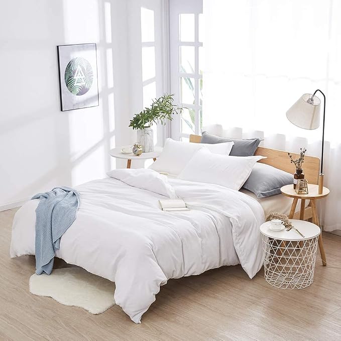 Dreaming Wapiti Duvet Cover Full,Washed Microfiber Full Size Duvet Cover Set,Solid Color - Soft and Breathable with Zipper Closure & Corner Ties (White,Full)