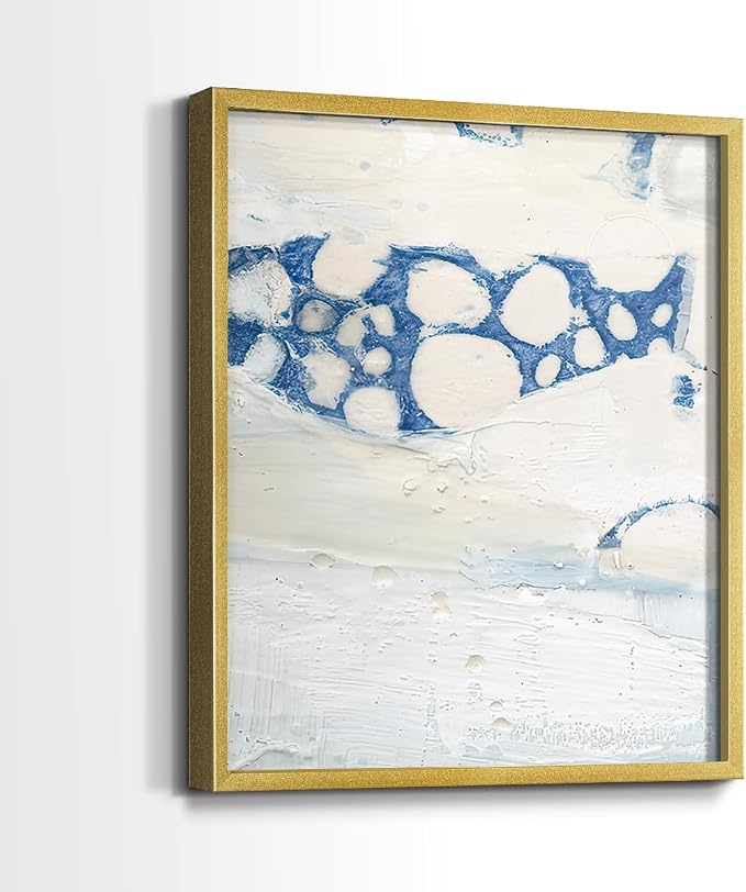 Renditions Gallery Set of 2 Peel & Stick Framed Prints, Textured Abstract Wall Art, Beach Themed Bubble Design Wall Decor, Re-Stickable - Ready to Hang - 16"x20" - GOLD Frame LT588