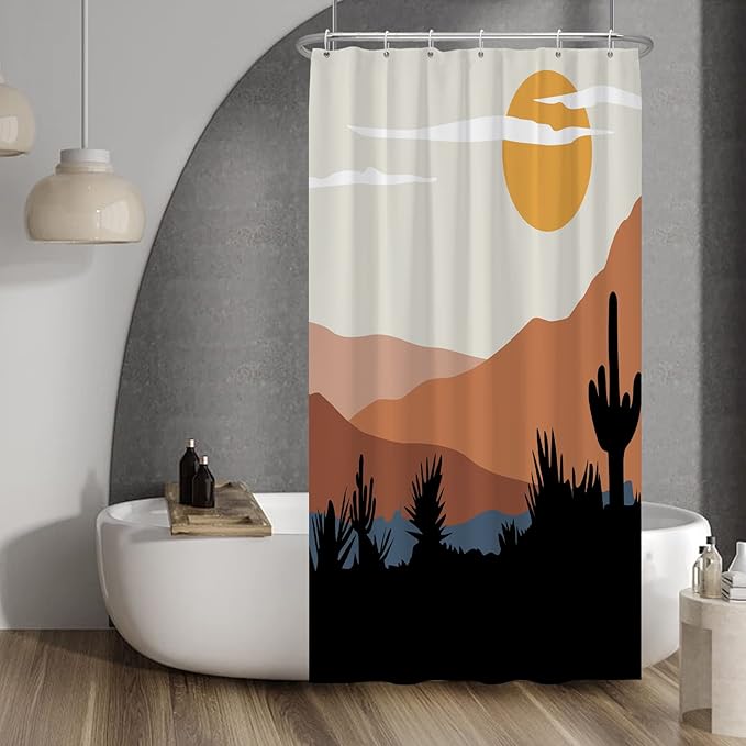 Baocicco Mid Century Shower Curtain Sun Mountains Cactus Modern Abstract Boho Art Shower Curtains Decorative for Bathroom Home Bathtubs Waterproof Fabric Shower Curtain with Hooks 36x72 Inches