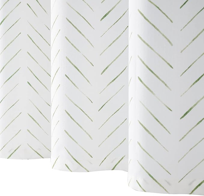 jinchan Extra Long Green and White Shower Curtain Inky Herringbone Chevron Zig Zag Waterproof Fabric Modern Farmhouse Shower Curtains for Bathroom with 12 Hooks 70x84 Inches