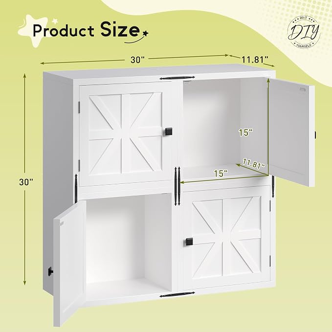 Homkdom 4 Cube Storage Organizer, DIY Bookcase with Doors, Stackable Cube Shelf with Anti-Tip Design, Modular Cubby for Bedroom, Dorm, Office,Living Room, 30" W x 11.81" D x 30" H, White