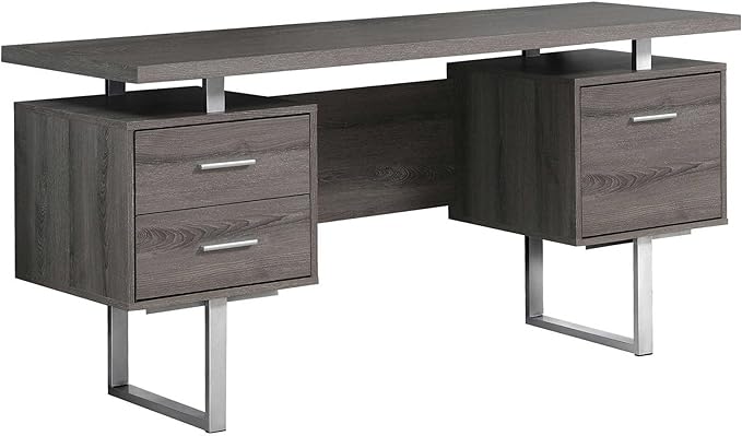 Monarch Specialties Dark Taupe Reclaimed-Look/Silver Metal Office Desk, 60-Inch