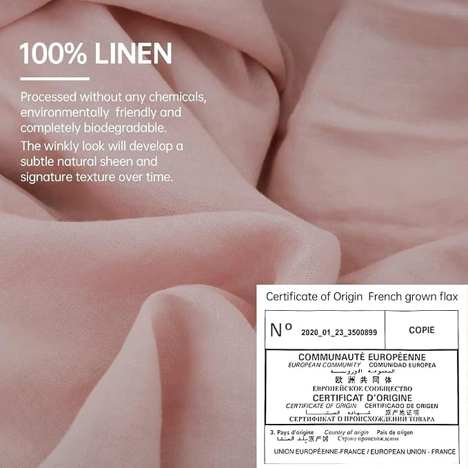 Simple&Opulence 100% Linen Duvet Cover Set, Natural French Flax Blush Pink Duvet Cover Twin Size, Breathable Soft Comfy Linen Bedding Comforter Cover with 1 Pillowcase(Blush Pink, 68"x86")