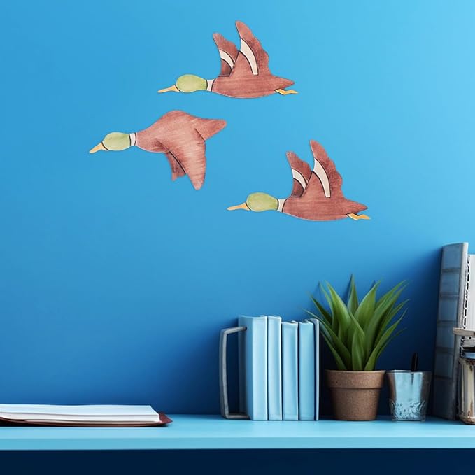 CATIEBYE 3pcs Wooden Bird Wall Decor Set Vintage Flying Bird Wall Sculpture Natural Wood for Living Room Home Decoration