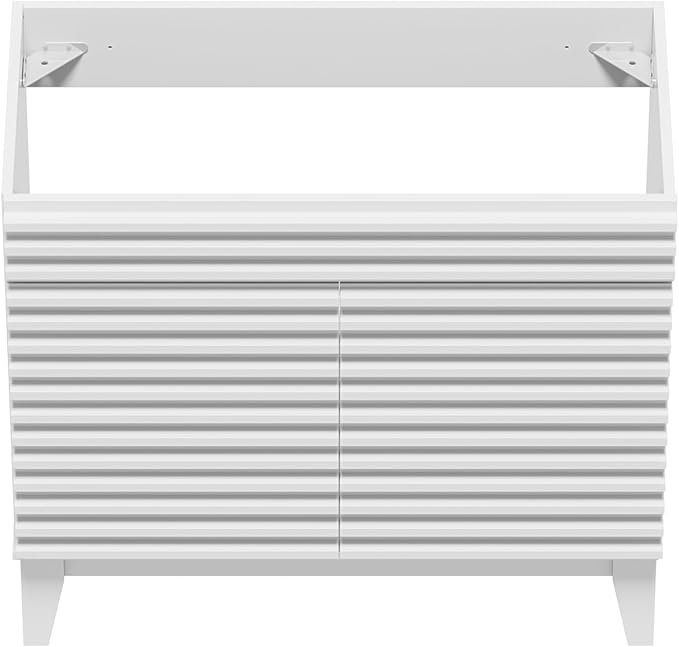 ROOMTEC 36" Bathroom Vanity, Mid-Century Freestanding Bathroom Vanity Cabinet with Storage, Particleboard Frame with Wood Grain Laminate, White(Sink Basin Not Included)