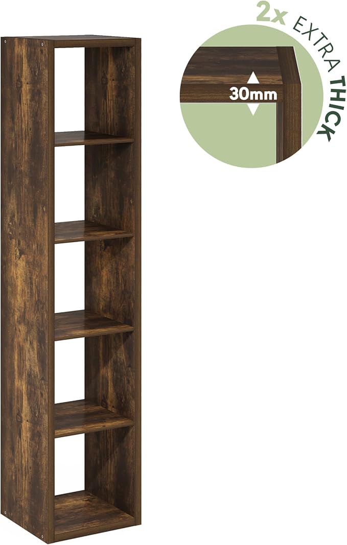 Furinno Cubicle Book Shelf, Vertical 5-Cube Bookshelf, Extra Thick Horizontally & Vertically Reversible Bookcase with Open Back, 14.6" x 16" x 72", for Living Room, Bedroom, Home Office, Amber Pine