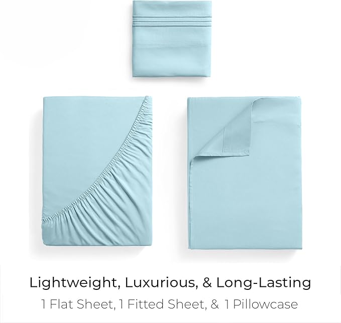 Mellanni Twin Sheets Set - 3 PC Iconic Collection Bedding - Hotel Luxury, Extra Soft, Cooling Bed Sheets - Wrinkle, Fade, Stain Resistant (Twin, Aqua)