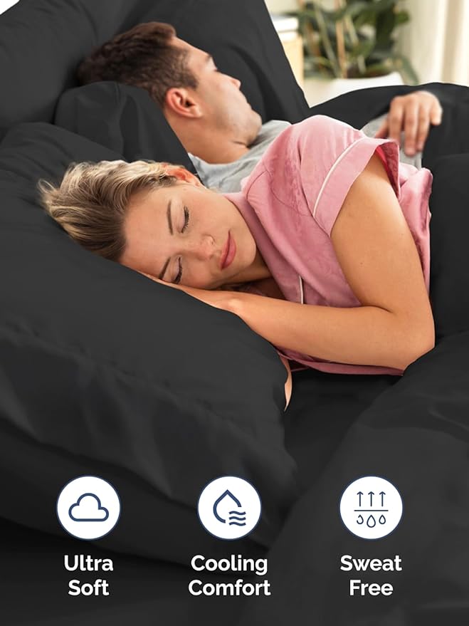 Extra Deep Split King Sheet Set - 7 Piece Breathable and Cooling Sheets - Hotel Luxury Bedding for Women, Men, Kids & Teens - Easy Secure Fit - Soft, Wrinkle Free & Comfy - Extra Deep Pockets - Black
