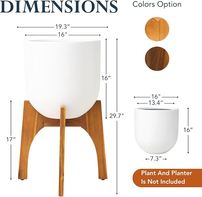 KUTE NEST 17" H x 19.3" W Acacia Solid Wood Plant Stand, Mid Century Plant Holder for Outdoor & Indoor Use, Ideal for Corso & Arco Planter, Golden Finish for Modern Home (Golden Teak, High - Medium)