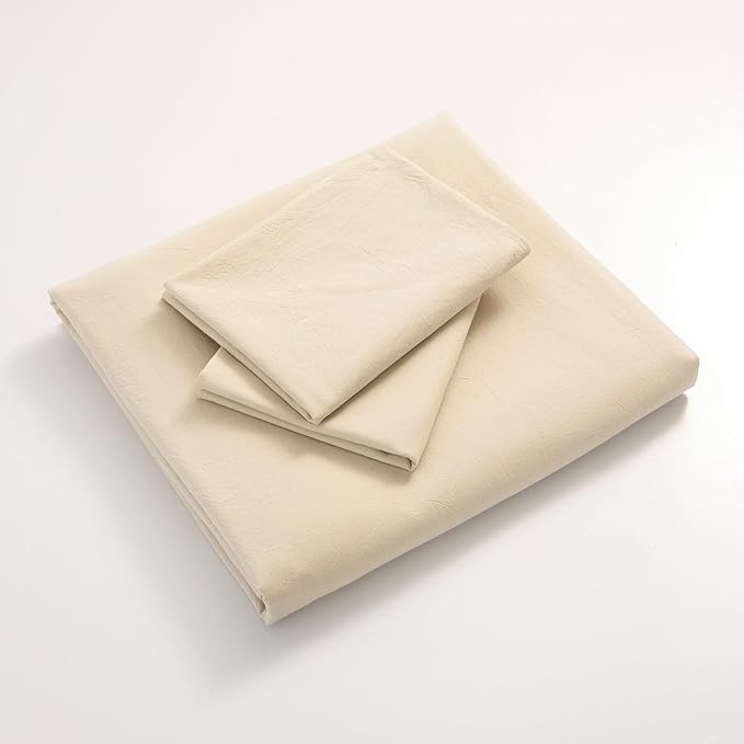 JIYUAN 100% Washed Cotton Duvet Cover Set 3 Pieces Super King, 1 Duvet Cover 108x98 Inches(Comforter Not Included) and 2 Pillowcases,Linen Feel Bedding Set Comfy and Breathable,Heathered Beige