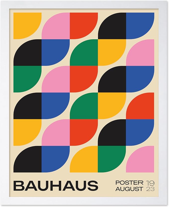 Poster Master Bauhaus Poster - Rainbow Knots Print - Abstract Art - Graphic Design Art - Geometric Art - Chic Boho Art - Mid Century Modern Art - Living Room or Bedroom Decor - 11x14 White Framed