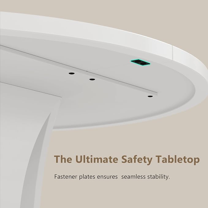 Einhomn Round Dining Table for 4-6, Kitchen Table with Sturdy Double Arc & Rounded Base & Backboard Clasp Desktop, Mid-Century Modern Circle Dinner Table for Dining Living Room, Space Saving, White