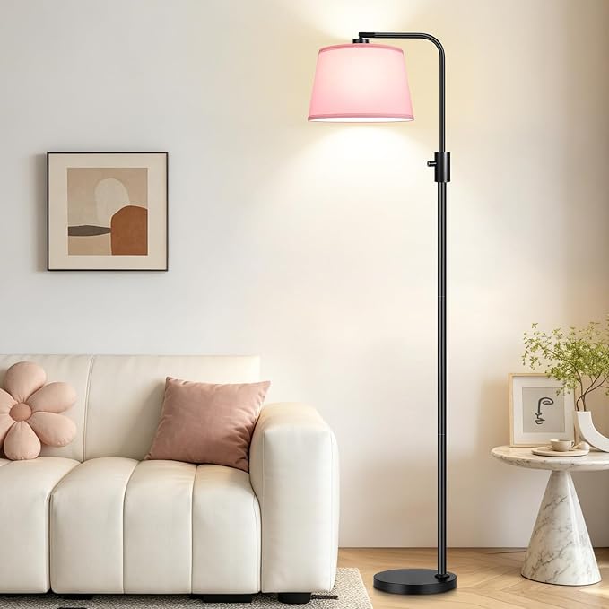 【Upgraded】 Dimmable Floor Lamp, 1000 Lumens LED Edison Bulb Included, Arc Black Floor Lamps for Living Room Modern Standing Lamp with Pink Shade, Tall Lamps for Living Room Bedroom Office Dining Room