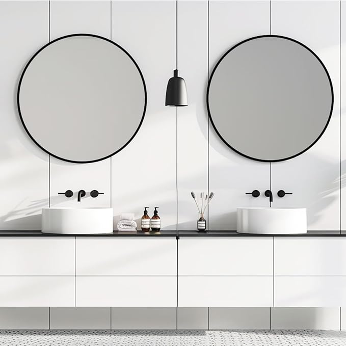 Round Mirror 30 inch, Black Round Mirror, Circle Wall Mirrors Metal Frame, Circle Mirrors for Bathroom, Living Room, Hallway, Vanity, Over Sink