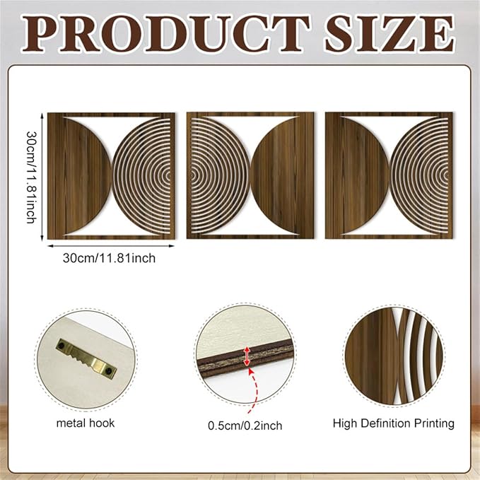 Price Xes Wooden Geometric Wall Art - Set of 3 - Home Decor Accent - Modern Minimalist Wood Wall Decor for Living Room, Bedroom, Office - Easy Hanging - 11.8" x 11.8"