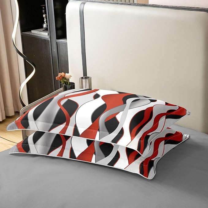Erosebridal Red and Black 100% Cotton Duvet Cover Twin Red Geometric Striped Bedding Set for Kids Teens Adults Wave Lines Stripes Abstract Comforter Cover Minimalist Boho Modern Art Bed Set 2 Pcs