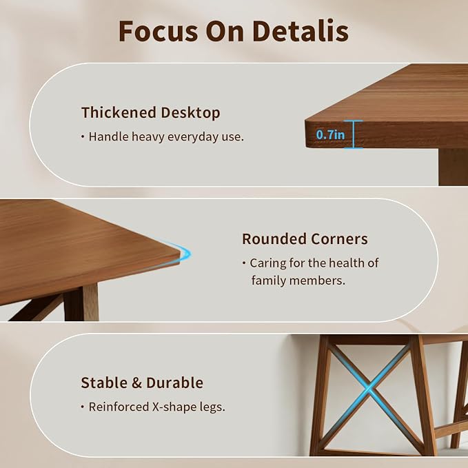 NELYE Modern Solid Wood Desk - 60" Simple Computer Table for Home Office Study Writing Workstation in Walnut, 60" W x 24" D