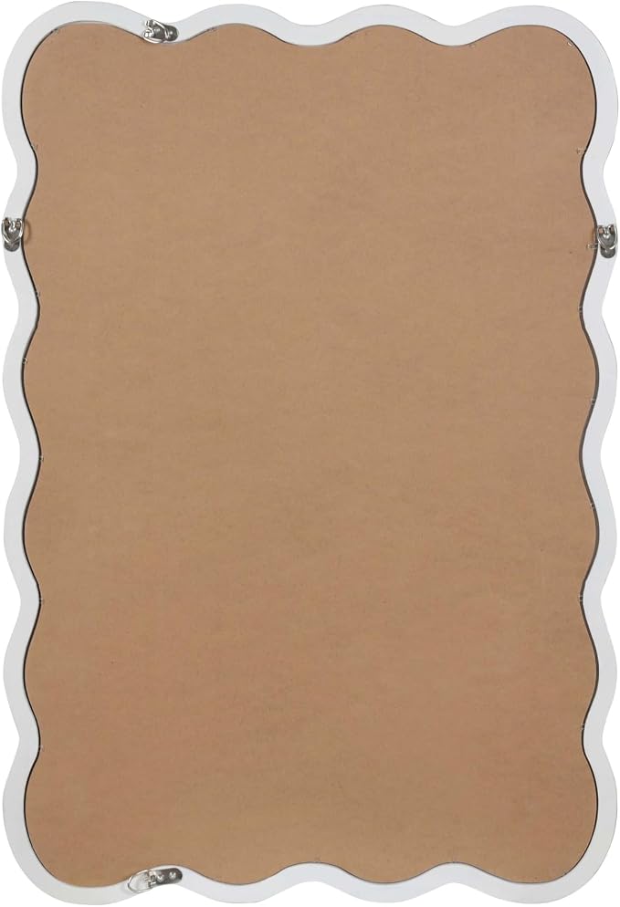 30x20 Inch Wooden Wavy Rectangle Wall Mirror, Modern Solid Wood Frame Decorative Accent Mirror for Bedroom, Bathroom, Living Room, Entryway, White