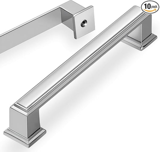 Lardmon 10 Pack 5 Inch(128mm) Hole Center Polished Chrome Modern Cabinet Pulls Kitchen Cabinet Handles Kitchen Cabinet Hardware Timeless Drawer Pulls for Dresser Cupboard Wardrobe, Chrome(5x10)