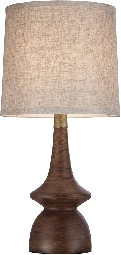 360 Lighting Rexford Mid Century Modern Table Lamps 24" Tall Set of 2 Walnut Brown Faux Wood Off White Drum Shade for Bedroom Living Room House Home Bedside Nightstand Office Kids Family