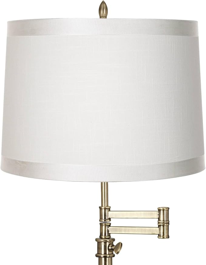 360 Lighting Westbury Traditional Swing Arm Desk Table Lamp Adjustable Height 36" Tall Antique Brass Off White Fabric Drum Shade for Living Room Bedroom House Bedside Nightstand Home Office