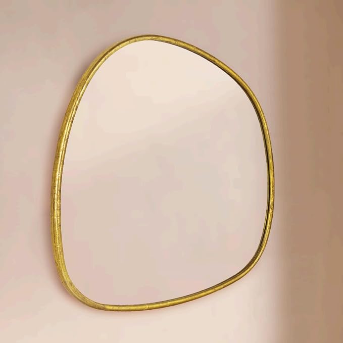 TEHOME Asymmetrical Irregular Shaped Antiqued Gold Foil Asymmetrical Accent Mirror Irregular Bathroom Wall Mirror