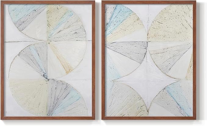 Renditions Gallery Set of 2 Peel & Stick Framed Prints, Geometric Abstract Wall Art, Pie Chart Color Wheels Wall Decor, Re-Stickable - Ready to Hang - 16"x20" - Walnut Frame LT588