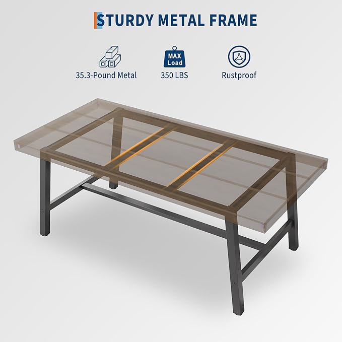 GarveeHome Industrial Dining Table for 4-6 People, 63" Long Wooden Kitchen Table with Sturdy Metal Frame & Rustic Brown Finish - Seats 4 Rectangular Counter for Dinner, Kitchen, Dining Room - Brown