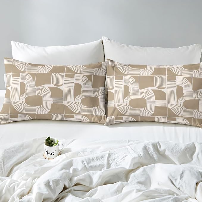 Erosebridal Mid Century Abstract Comforter Cover Full Size Bohemian Geometric Kids Duvet Cover Modern Aesthetics Striped Bedding Set For Boys Teens Adult Bedroom Decor Boho Minimalist Stripes Bed Sets