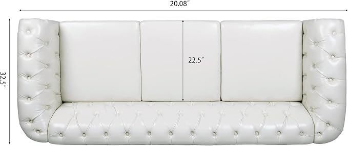 LEVNARY Chesterfield Sofa, Classic Tufted Upholstered Leather Couch, Modern 3 Seater Couch Furniture with Tufted Back for Living Room Office (Cream White)