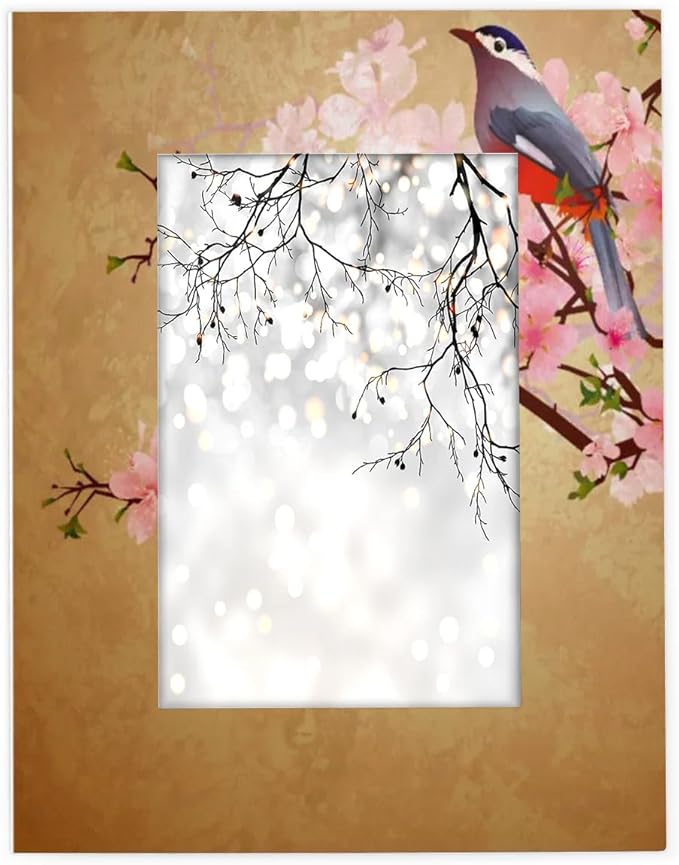 Retro Cherry Flower Birds 4x6 Picture Frame Wooden Photo Frames for Tabletop Display Wall Mounting Fits 4x6 Pictures Home Office Decor
