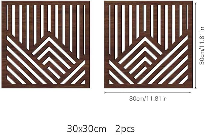 Geometric Mountain Wood Wall Art Decor, 2 Pcs Modern Mountain Wall Sculptures Wooden Square Hanging Abstract Panels, 3D Square Hollow Wood Art Wall Decor for Home Office Living Room Bedroom (Brown)