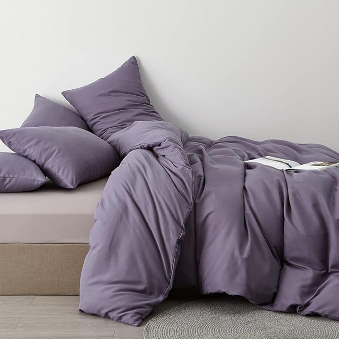Omelas Grayish Purple Duvet Cover Set Modern Minimalist Style Solid Colored Bedding Set 3Pcs Soft Microfiber Quilt Covers with Zipper Closure Corner Ties,No Comforter, WJL-OMUS-SJT-73PP-Full Size
