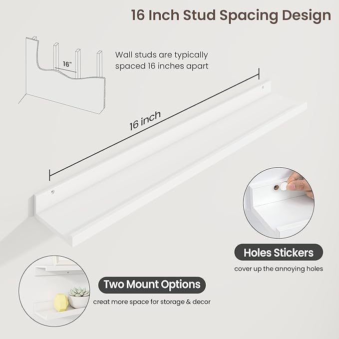 Axeman 36 Inch Floating Shelves | White Picture Ledge Shelf Set of 3 | Rustic Wood Wall Shelves with Lip | 36" White Picture Shelf for Wall with Ledge | Photo Shelves
