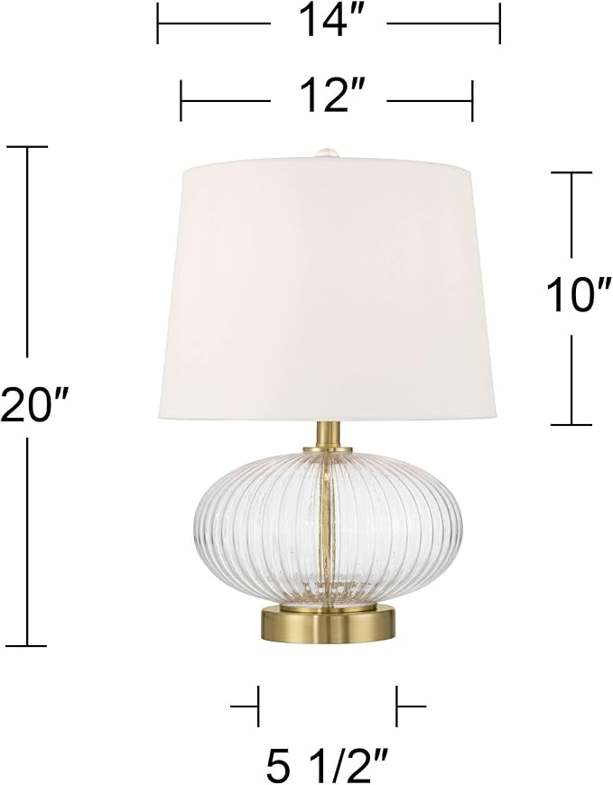 360 Lighting Darrah 20" High Small Mid Century Modern Accent Table Lamp USB Port Clear Glass Gold Brass Finish Single Off-White Shade Living Room Charging Bedroom Bedside Nightstand House Office