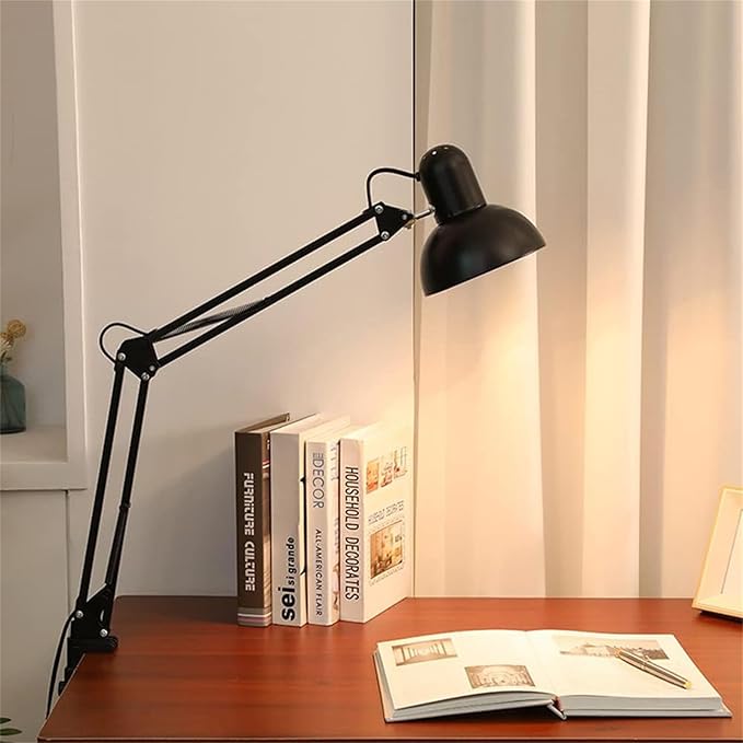 Modern Wall Sconces, Desk Lamp Retro Flexible Swing Arm Clamp with Plug and Switch Bedside Lamps Three Level Dimming Architect Task Table Lamp Adjustable Rotatable E27 Metal Reading Reading Lamp