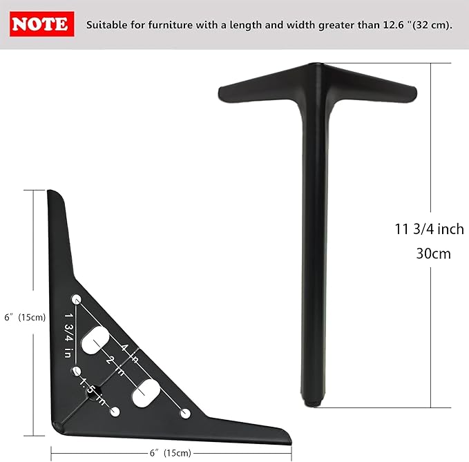 11 3/4 inch/30cm Matte Black Metal Furniture Legs Set of 4, DIY Replacement Furniture Feets with Level Feet for Cabinet, Sofa, Dresser