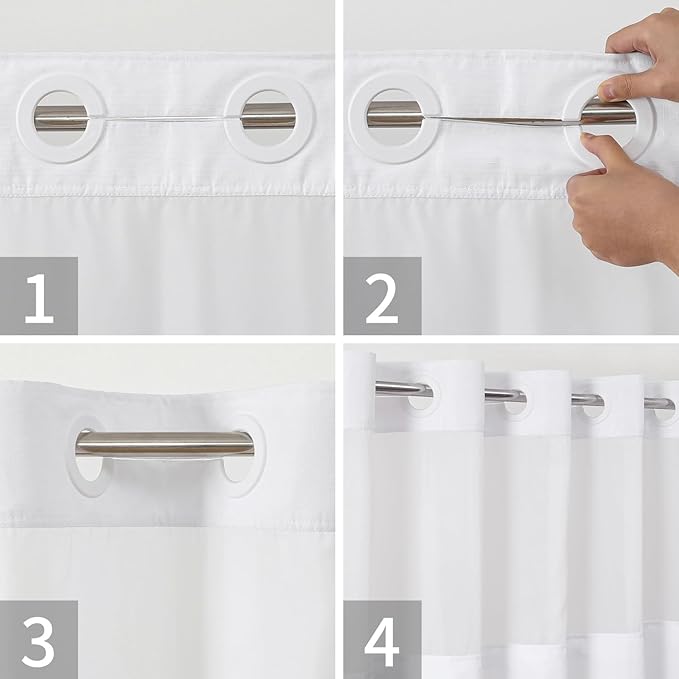 Stall No Hooks Needed Linen Textured Shower Curtain with Snap-in Fabric Liner Set,Hotel Luxury Decor Shower Curtains for Bathroom,Waterproof & Washable,48Wx74H,White