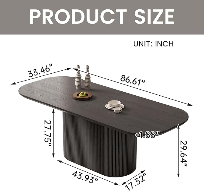Guyii 86.61" Oval Dining Table, Modern Kitchen Table for 4-8 People, Indoor Rectangular Dining Room Table for Kitchen, Bar, Living Room, Home, Black, Table Only