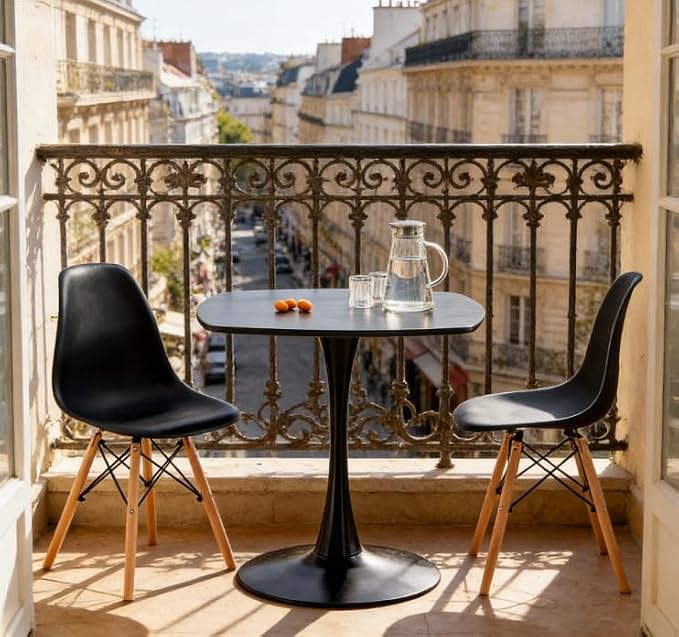 31.5 inches Black Square Dining Table for 2, Special Kitchen Table with Tulip Shape & Metal Pedestal Base, Mid Century Modern Bistro Tulip Table for Kitchen, Small Space, Cafe